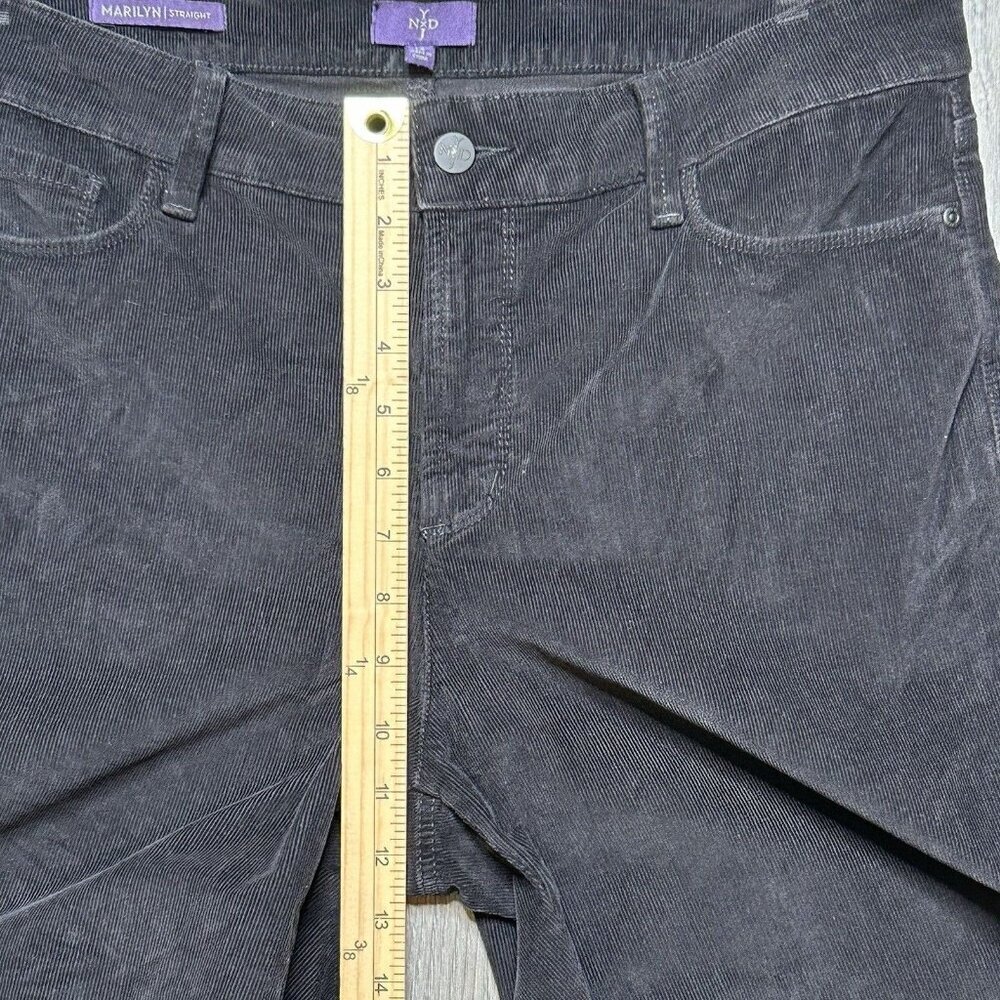 NYDJ Marilyn Straight Corduroy Pants Womens 14 Black Cords Lift Tuck Classic - Picture 10 of 13